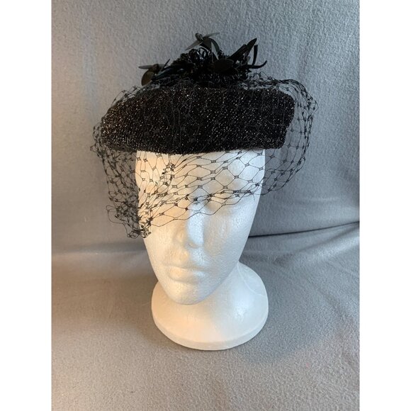 Miss Nancy Original Ladies Black Hat Sz 22 Vintage